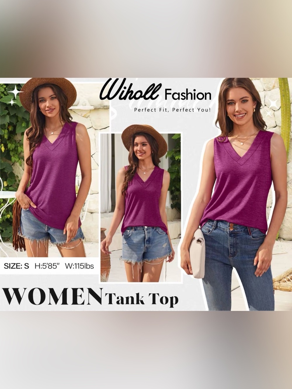 Sleeveless V-Neck Tank Top - Raspberry - Picture 3 of 4